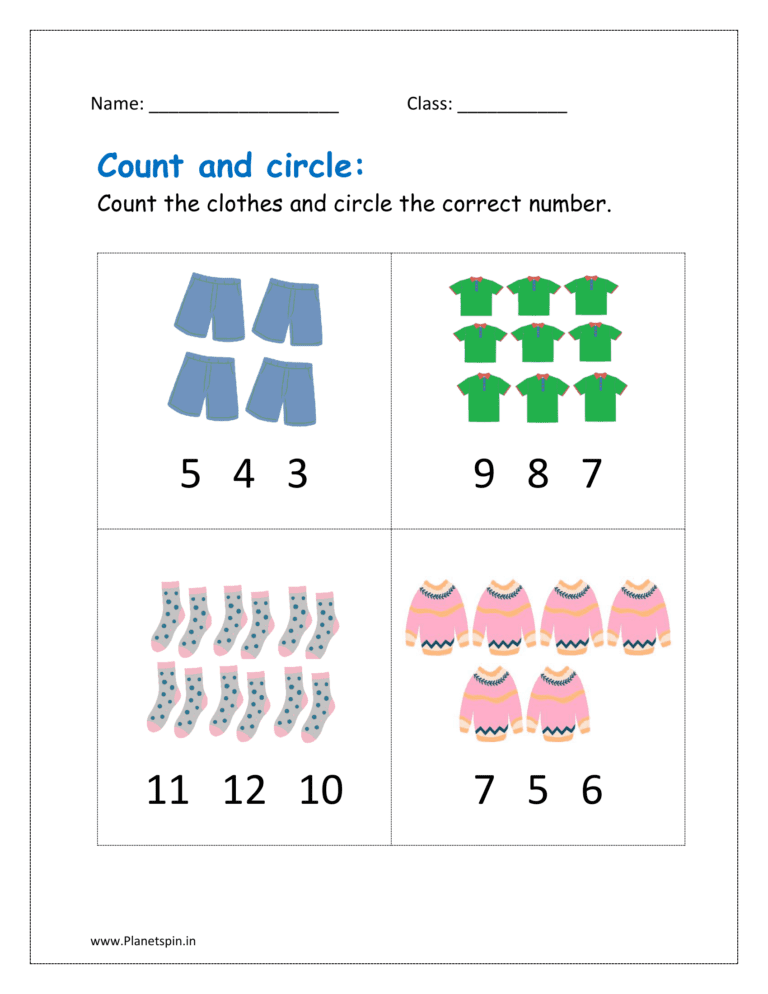 Circle the correct number of objects worksheets | Planetspin.in
