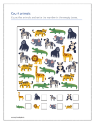 Count the animals pictures and write the number in the empty boxes
