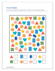 Count the shapes and write the number in the empty boxes 