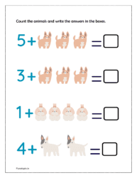 Count the animals and write the answers in the boxes