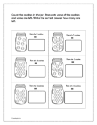 Count the cookies in the jar. Ram eats some of the cookies and some are left. Write the correct answer how many are left