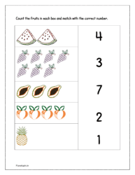 Fruits: Count the fruits in each box and match with the correct number
