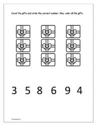 Count the gifts and circle the correct number