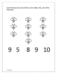 Count the honey bees and circle the correct number