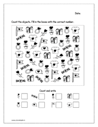 Count the objects and fill in the boxes with the correct number