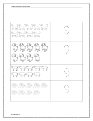 Count the objects and trace the number 9