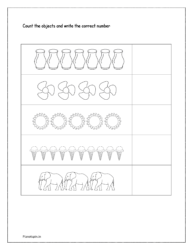 Read the number and color the right number of objects (1 to 10)