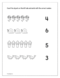 Count the objects on the left side and match them with the correct number