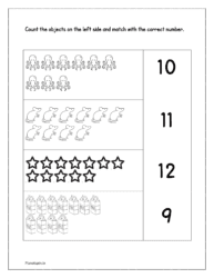 Count the objects on the left side and match them with the correct number