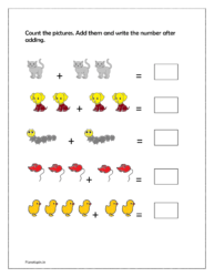  Count the pictures and write the number after adding
