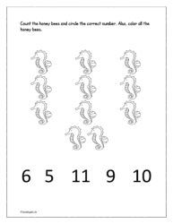 Count the seahorses and circle the correct number