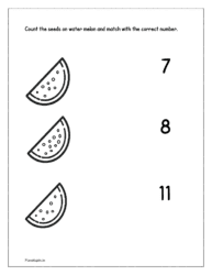 Count the seeds on the water melon and match it with the correct number