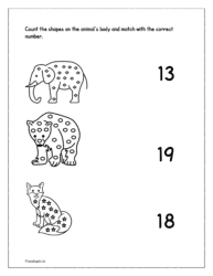 Shapes: Count the shapes on the animal’s body and match with the correct number