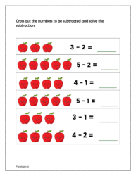 Cross out the numbers to be subtracted and solve the subtraction