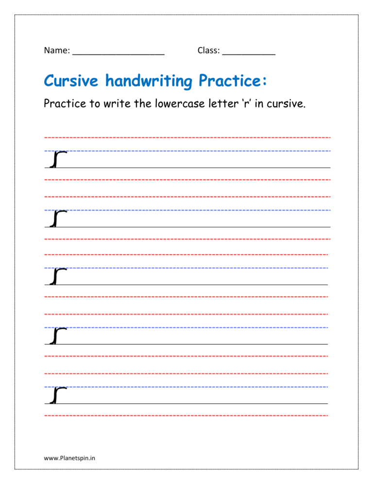 Surcive R Practice Free printable cursive r worksheet for kids (Free Printable)