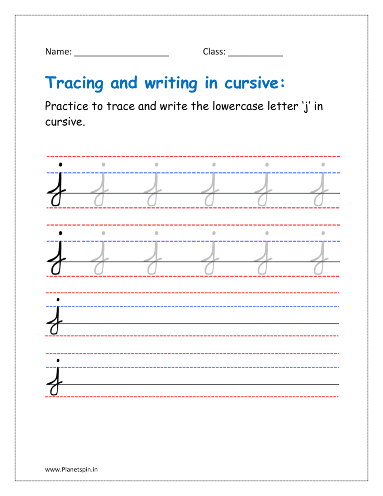Free printable cursive j worksheet for kids (Free Printable)