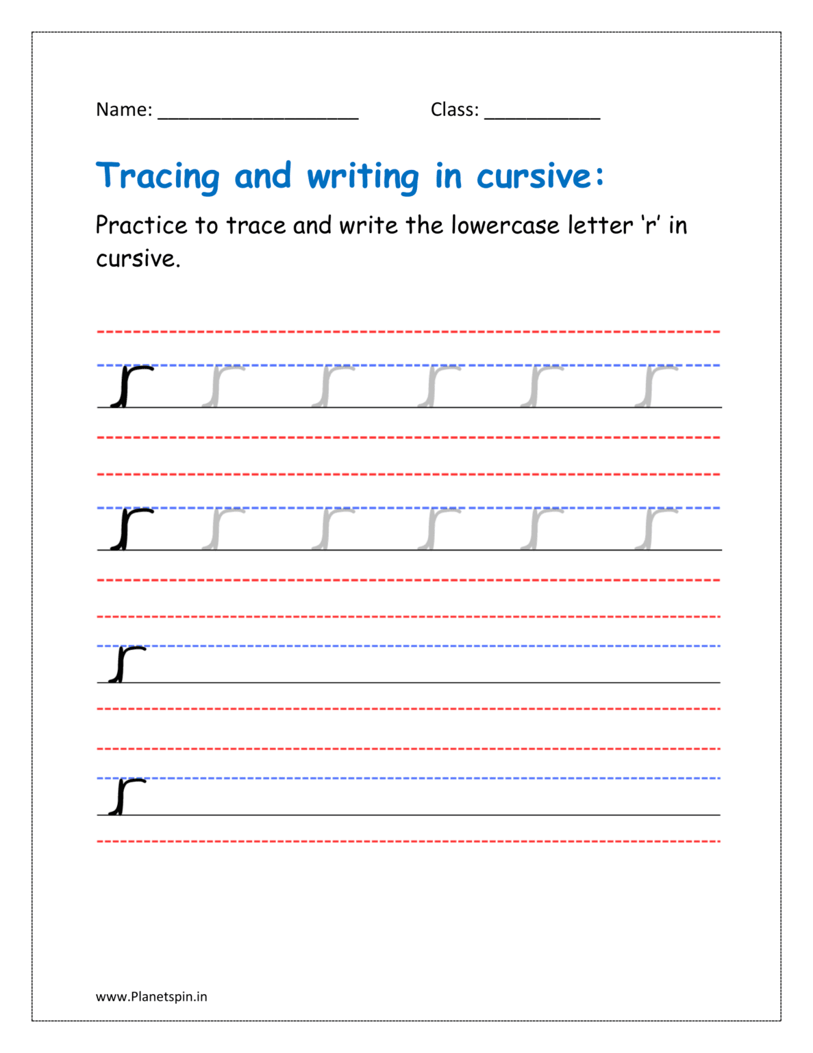 Free printable cursive r worksheet for kids (Free Printable)