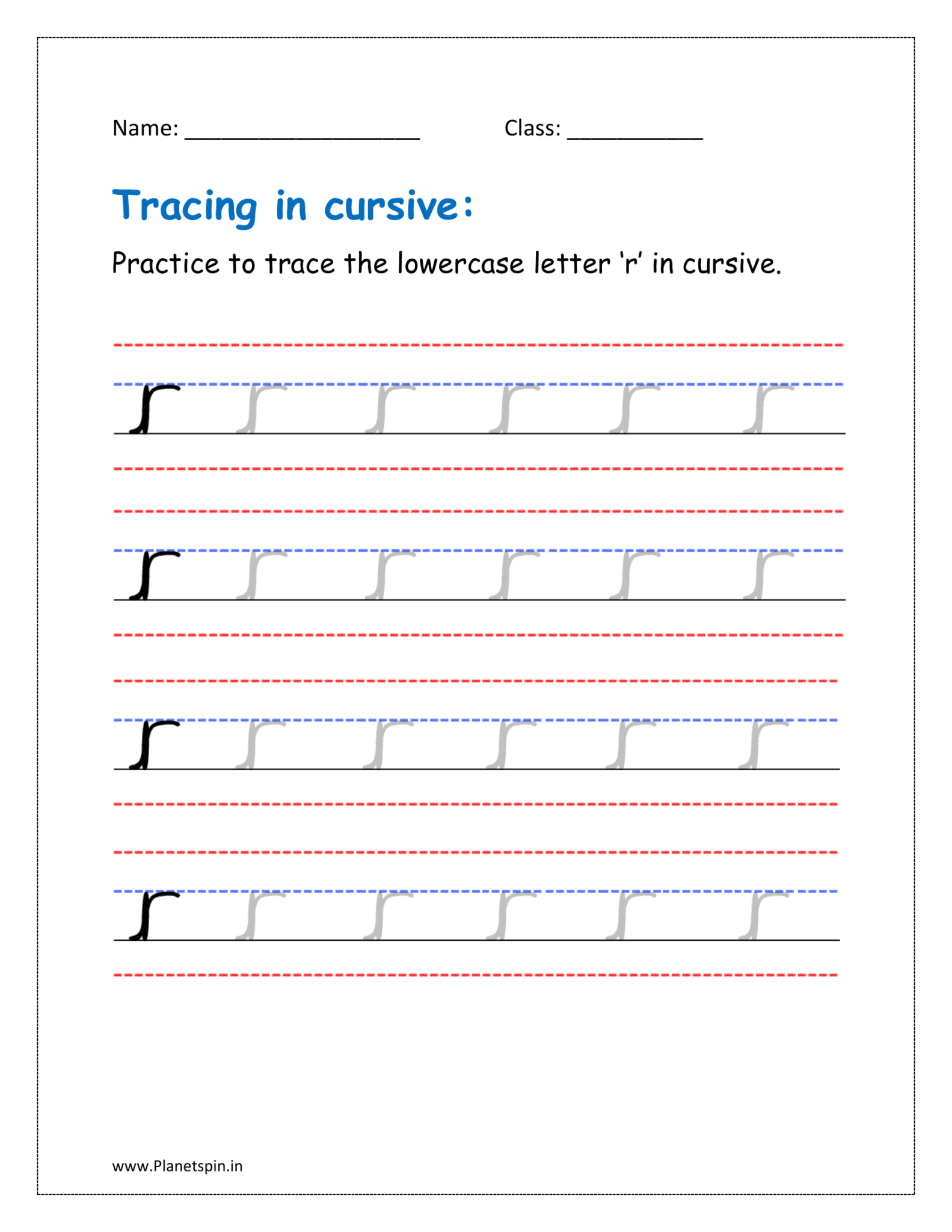 Cursive writing r worksheet PDF | Planetspin.in