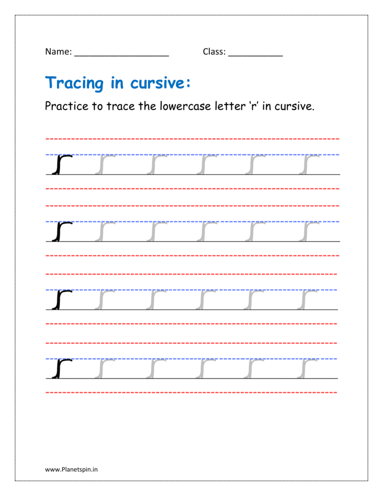 Surcive R Practice Free printable cursive r worksheet for kids (Free Printable)