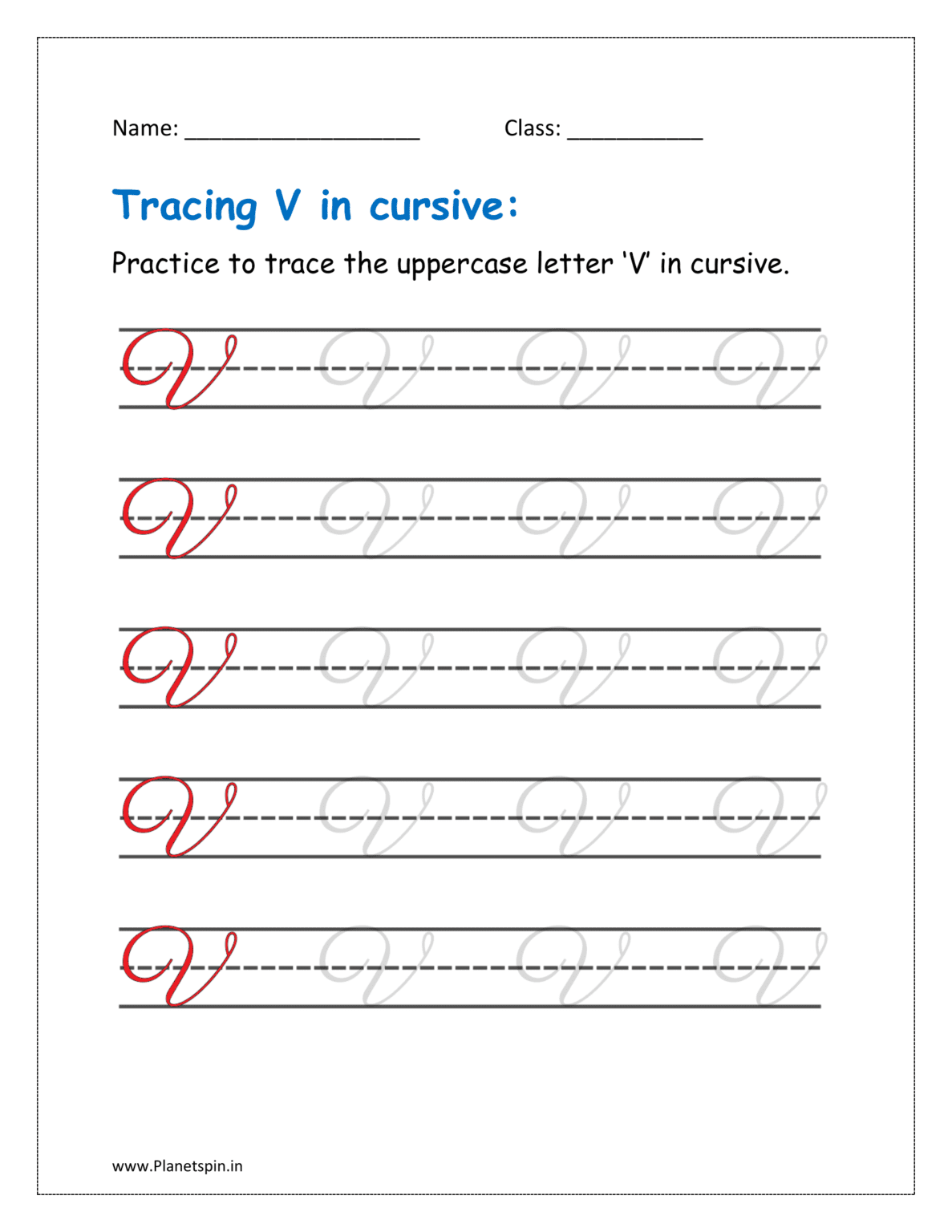Cursive Letters For Vi Free printable cursive v worksheet for kids (Free Printable)
