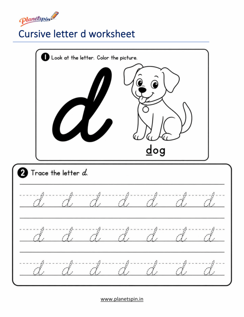 Free printable cursive d worksheet