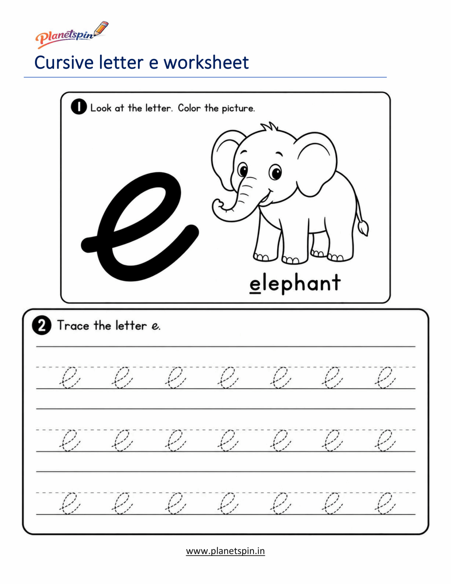 Free printable cursive e worksheet for kids (Free Printable)