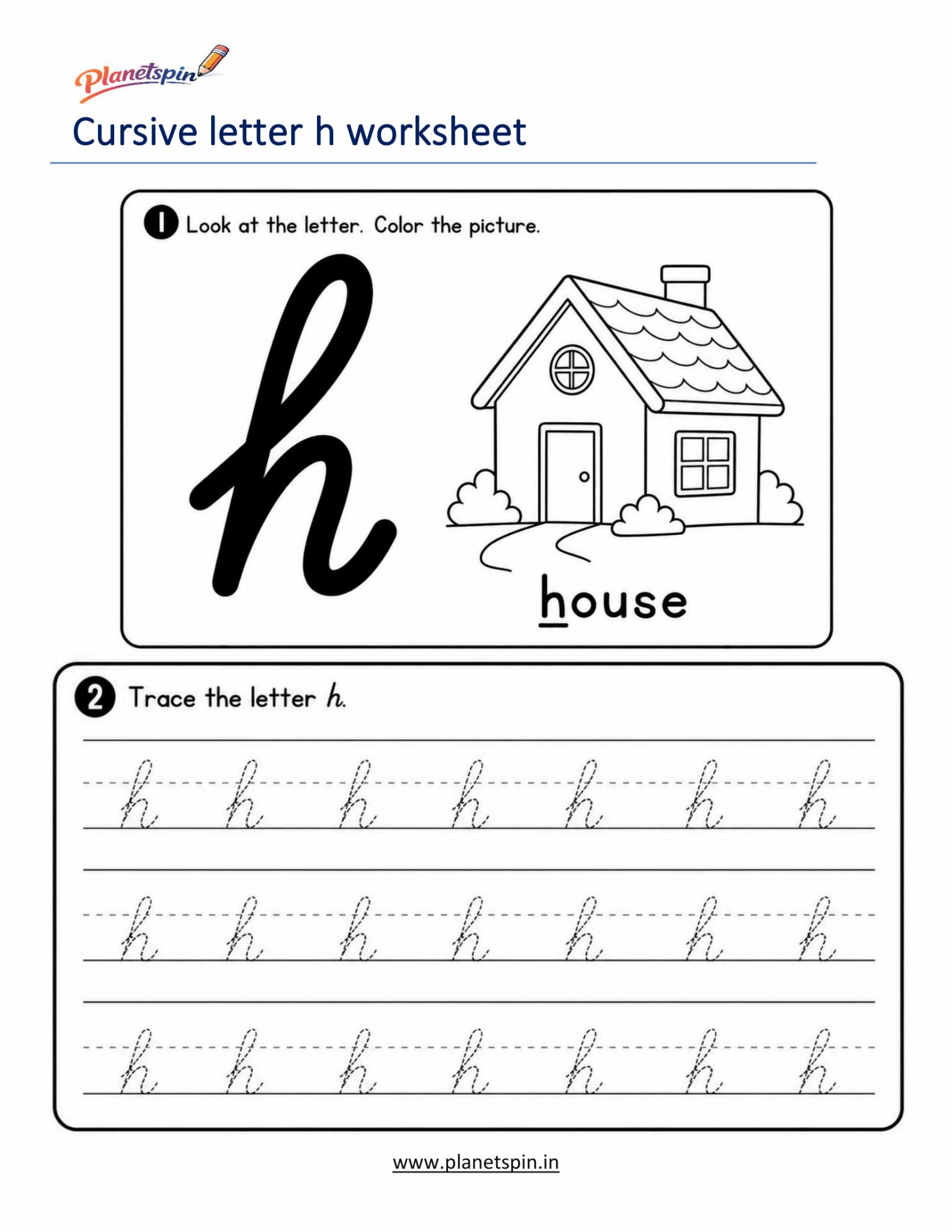 Printable cursive letter h worksheet | Planetspin.in