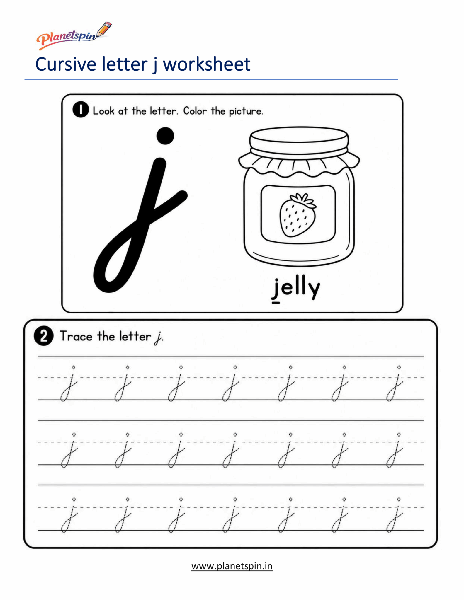 Free printable cursive j worksheet for kids (Free Printable)