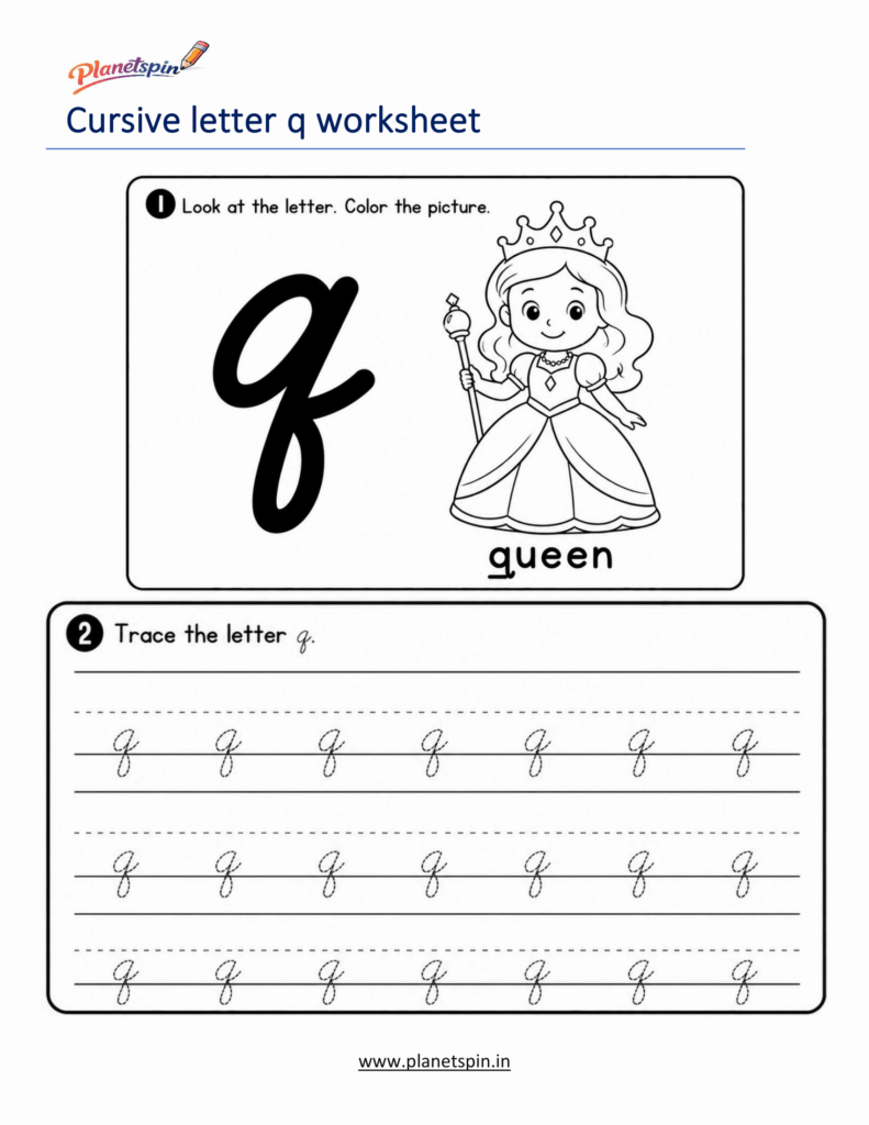 Free printable cursive q worksheet
