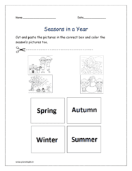 Cut and paste the pictures in the correct box and color the season’s pictures too