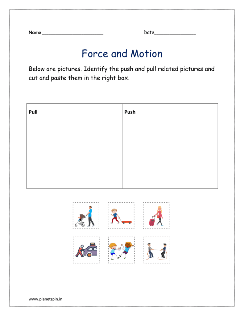 Below are pictures. Identify the push and pull related pictures and cut and paste them in the right box.