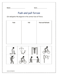 Cut and paste the objects in the correct box of force related to the force and motion worksheets