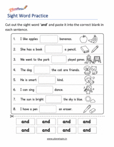Sight word and cut and paste printable worksheet