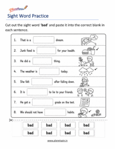 bad cut paste printable worksheet
