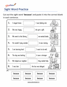 Build the word because with letters worksheet