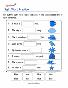 blue cut paste printable worksheet
