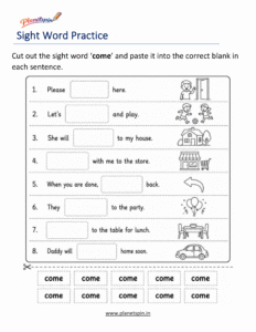 Sight word come cut and paste printable worksheet