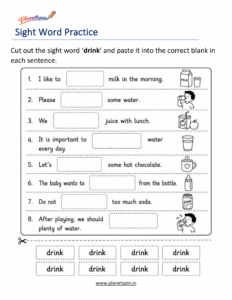 drink cut paste printable worksheet