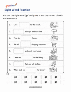 Sight word go cut and paste printable worksheet