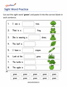 green cut paste printable worksheet