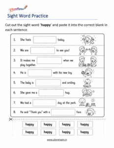 happy cut paste printable worksheet