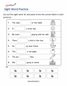 Sight word is cut and paste printable worksheet