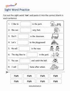 run cut paste printable worksheet