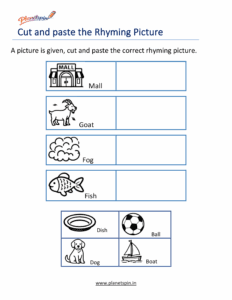 match rhyming pictures cut and paste activity