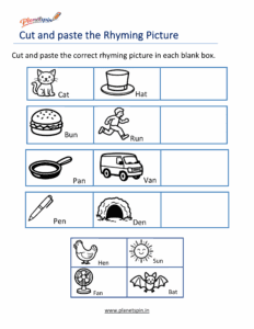 kindergarten rhyming cut and glue worksheet