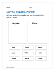 Cut and paste the singular and plural words in the correct boxes