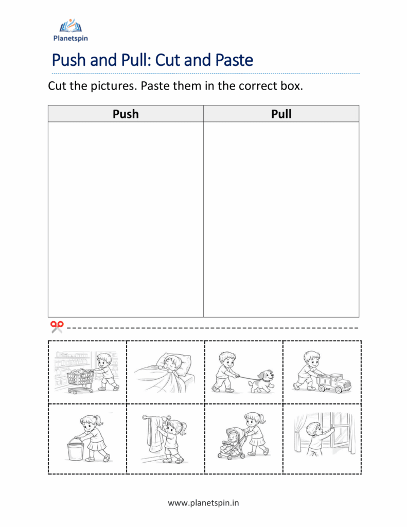 Push and pull sorting activity for kindergarten | Planetspin.in