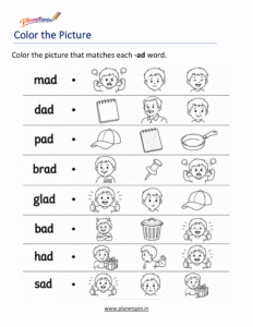 Color the Correct -AD Word Worksheet
