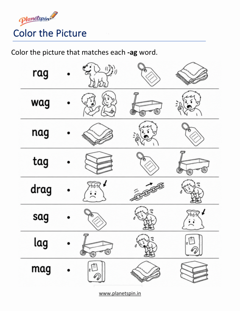 Color the Correct -AG Word Worksheet