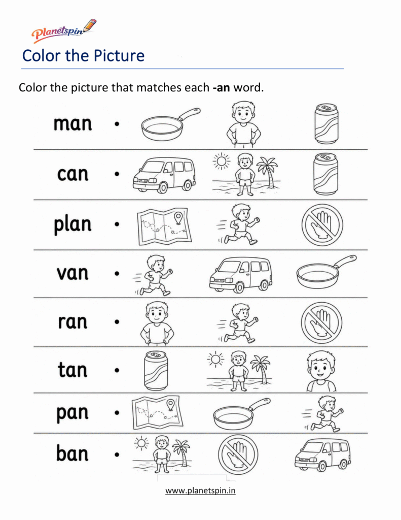 Color the Correct -AN Word Worksheet